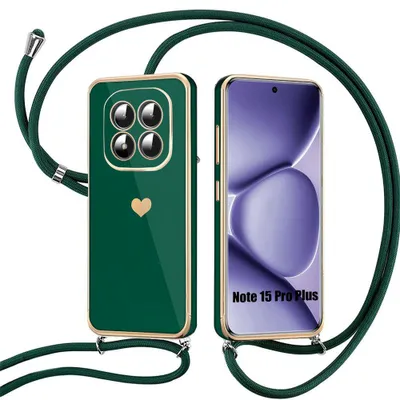 Image de Coque pour Xiaomi Redmi Note 15 Pro Plus 5G, Silicone Motif Cœur avec Cordon Vert Nuit