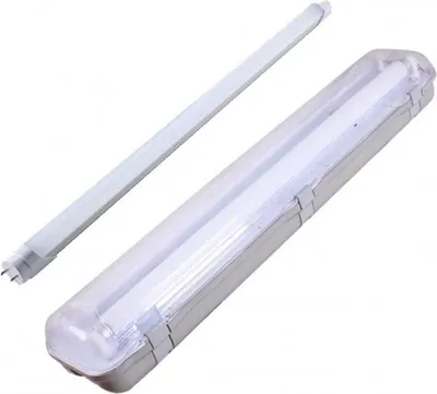 Produktbild von Komplettset - 120cm Einzelfassung - IP65 Feuchtraum -Wannenleuchte + 18W LED Röhre 6000K - 865 - Tageslichtweiß - Komplett