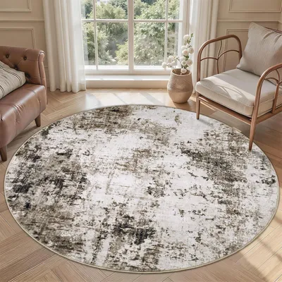 Productafbeelding van Rond tapijt, taupekleurig, diameter 160 cm, wasbaar, geschikt voor de woonkamer