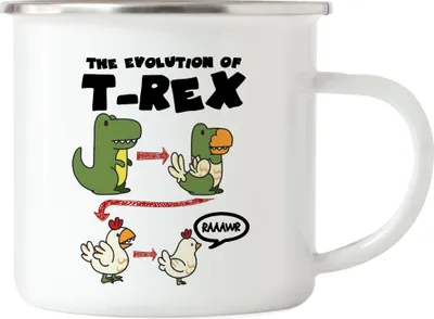 Produktbild von Evolution Of T-Rex Emaille Tasse Vom T-Rex Zum Huhn Dinosaurier Geschenkidee Lustig