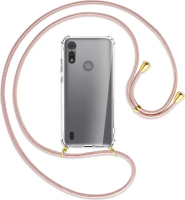 Produktbild von Handykette Backcover-Schutzhülle mit Band (Metall goldfarben) für Motorola Moto E6s - roségold