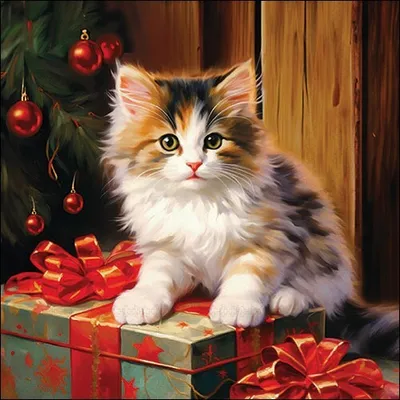 Produktbild von 20 Servietten Molly - Katze an Weihnachtsgeschenk 33x33cm