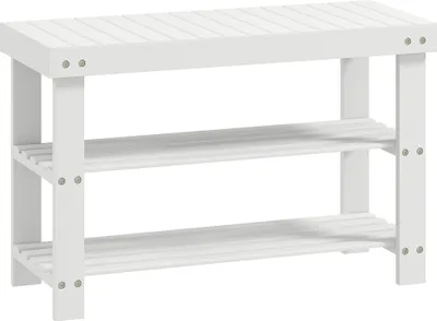 Produktbild von Schuhbank Bambus mit 2 Ablagen, Sitzbank mit Stauraum, für Flur, 70x28x45 cm, Weiß