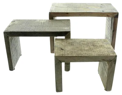 Produktbild von Dekobank Rustikal aus recyceltem Holz im Used Look, 3er Set