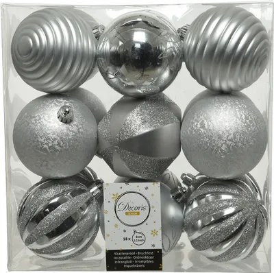 Produktbild von Weihnachtskugeln Kunststoff Ornamente 8cm silber, 18er Set