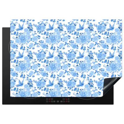 Produktbild von KitchenYeah© Herdabdeckplatte Blumen - Muster - Blau , 75x52cm, Küche Deko, Glaskeramikkochfeld Herdabdeckung, Abdeckplatte fùr Kochfeld