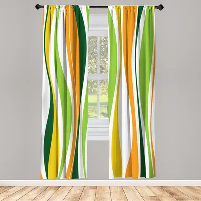 Immagine prodotto di ABAKUHAUS Tende vintage Set da 2 pannelli per soggiorno e camera da letto, design retrò a righe vivaci e linee funky, stampa astratta, 150 cm x 245 cm, verde mela
