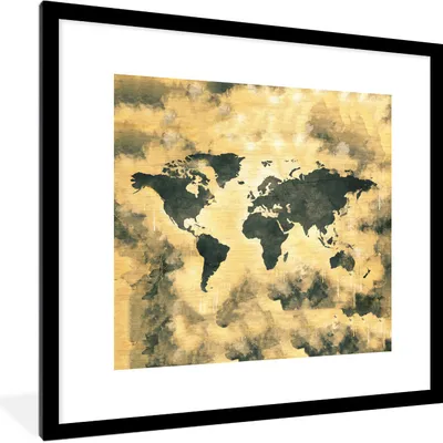 Produktbild von MuchoWow® MuchoWow® Gerahmtes Poster Weltkarte - Rauchen - Abstrakt 40x40 cm - Poster mit zchwarzem Bilderrahmen - Poster - Plakat im Rahmen