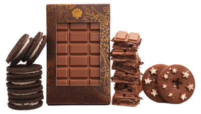 Produktbild von Milchschokolade mit Pan di Stelle-Nussfüllung und Oreo-Keksen, 155 g – Schronisko Bukowina