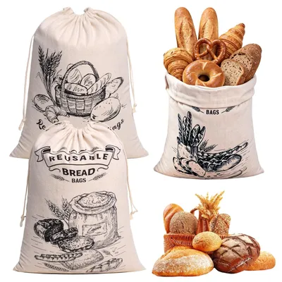Productafbeelding van Broodzakken - 100% katoen - Voor het n van gebak - Set van 3 stuks, 30 x 40 cm