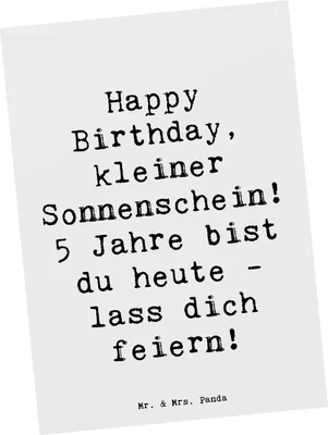 Produktbild von Mr. & Mrs. Panda Grußkarte Spruch 5. Geburtstag Sonnenschein - Weiß - Geschenk, Happy Birthday, Ansichtskarten, Geburtstagsparty, Geburtstagsgeschenk, Alter, Postkarte