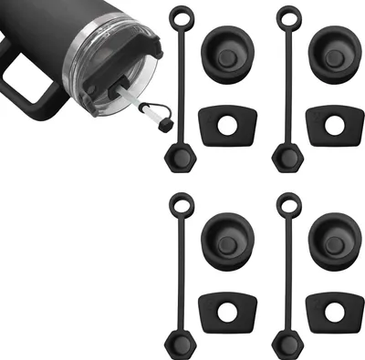 Produktbild von 4 Satz Silikon Auslaufsicheres Stopfen Set,Auslaufsicherer Strohhalm Stopper für Stanley Cup 2.0 40oz/ 30oz Zubehör (Schwarz)