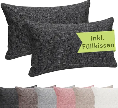 Produktbild von Selfitex 2er Set 30x50 cm, Sofakissen mit Füllung und Bezug, Dekokissen mit weicher Kissenfüllung, robuster Polsterstoff, Farbe: Anthrazit