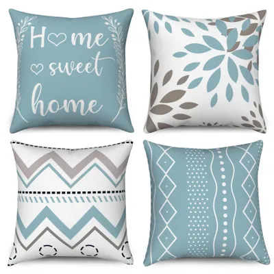 Productafbeelding van Set van 4 Lichtblauwe Kussenhoezen 45 x 45 cm met Boho Ontwerp