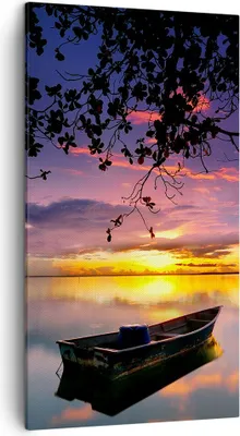 Produktbild von Bild auf Leinwand - Leinwandbild - Boot Sonnenuntergang See Himmel - 45x80cm - Wand Bild - Wanddeko - Leinwanddruck - Bilder - Kunstdruck - Wanddekoration - Leinwand bilder - Wandkunst - PA45x80-2967