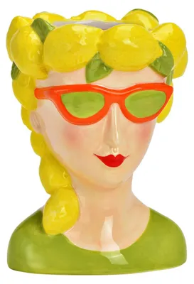 Produktbild von Blumentopf/Vase Frauenkopf - Zitronen Madchen - gelb - Keramik - 12 x 17 cm