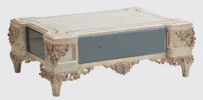Image de Casa Padrino Luxe Table de salon baroque crème / cuivre / bleu / or 120 x 85 x H. 45 cm - Noble table basse en bois massif de style baroque - Meubles de salon baroques
