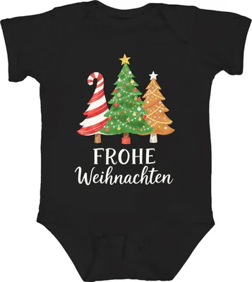 Produktbild von FROHE Weihnachten Weihnachtsbaum Tannenbaum Zuckerstange Lebkuche Unisex Baby Body, Schwarz, 0/3