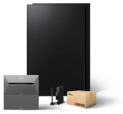 Produktbild von Kleines Kraftwerk 960W Balkonkraftwerk ohne Halterung (bifazial) inkl. Anker Solarbank 3 + Zusatzbatterie – 0% MwSt – Solaranlage mit Speicher
