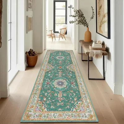 Productafbeelding van Loopmat, afmetingen 60 x 180 cm, antislip, wasbaar, modern design, groen