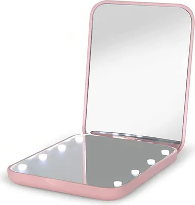 Produktbild von Taschenspiegel, vergrößernder LED-Kompakt-Reise-Schminkspiegel für die Handtasche, tragbar, faltbar, handlich,pink