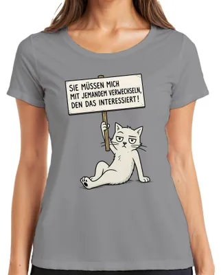 Productafbeelding van "U moet me met iemand anders verwarren," kattenprint, sarcastisch dames T-shirt, grijs, maat XL