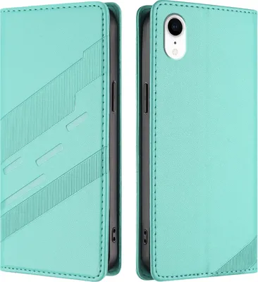 Produktbild von Hülle für iPhone XR, Kunstleder Brieftaschen Handyhülle mit Kartenfach und Standfunktion Türkis