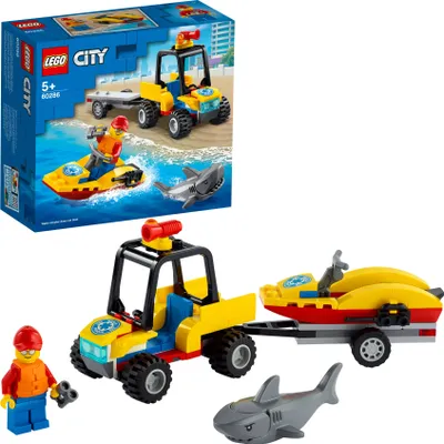 Produktbild von LEGO 60286 City Strand-Rettungsquad mit Wassermotorrad und Hai-Figur, Spielzeug für Mädchen und Jungen ab 5 Jahre, kleines Geschenk für Kinder