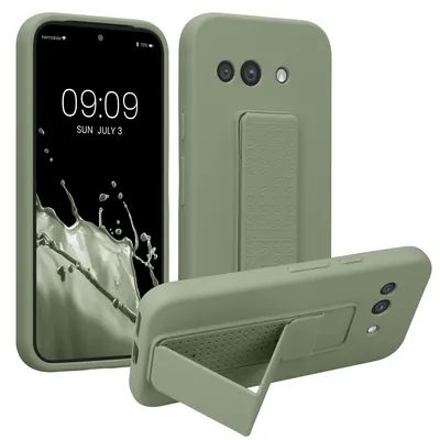 Produktbild von kwmobile Handyhülle für Google Pixel 9a Hülle - TPU Silikon Case mit Fingerhalter und Stand - Schutzhülle Cover in Graugrün