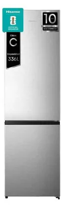 Produktbild von Hisense Hi3 Freistehend Kühlschrank/Gefrierschrank, Inox, 336 l, 336 l, SN-T, 6 kg/24h, C, Fresh Zone Fach, Grau, Edelstahl
