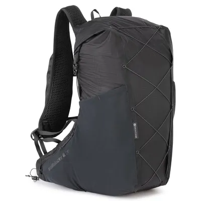 Schwarzer Multifunktionsrucksack "TRAILBLAZER LT 20" von Montane; mit elastischen Schnüren und gepolsterten Trägern.
