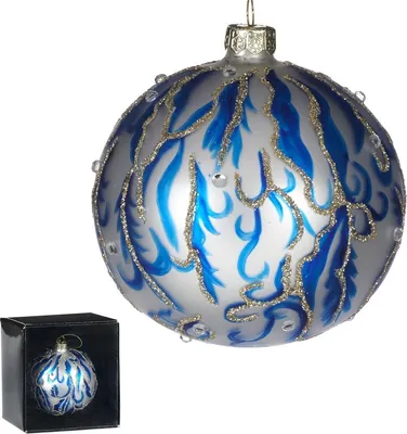 Produktbild von Goodwill Weihnachtskugel Swirl-Delfter Blau Glas Weiß-Blau D 10 cm