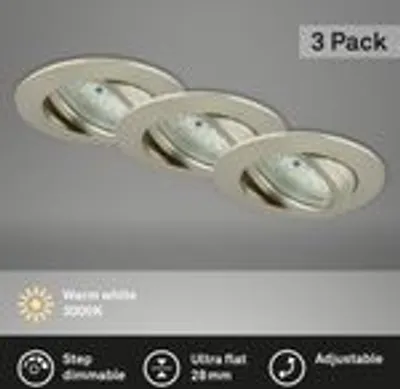 Three recessed lights are shown on a gray ceiling.