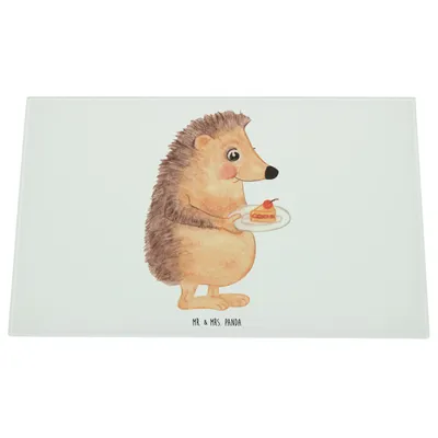 Produktbild von Mr. & Mrs. Panda Hackbrett Igel Kuchenstück - Weiß - Geschenk, Geburtstagskuchen, Kuchen, Essen Spruch, Backen, Schneidplatte Glas, Torte, Glasschneidebrett, Schneidbrett