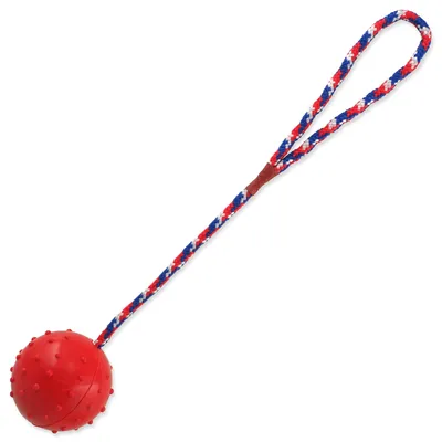 Obrázok produktu pre Lopta DOG FANTASY gumová s lanom mix farieb 30 cm