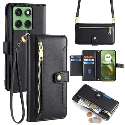 Produktbild von Handykette für Motorola Edge 60 / 60 Fusion Hülle mit Band Kartenfächer Schwarz
