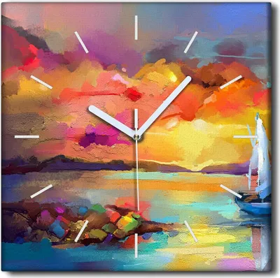Produktbild von Coloray Uhr auf Leinwand 30x30 cm Wand Uhr Dekoration Wohnzimmer Segeltuch weiße Zeiger -Wasser-Wasserhimmel