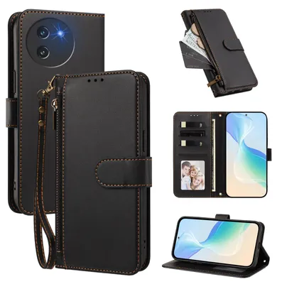 Obrázek produktu pro Peněženkové pouzdro pro Doogee Note 59 /Note 59 Pro,Polyuretankožené pouzdro s přihrádkami na karty, stojánkem a poutkem na ruku Černá
