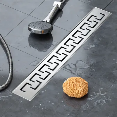 Produktbild von VILSTEIN Duschrinne 60cm, Edelstahl Bodenablauf Komplettset, extra flach, Siphon mit Geruchsstop, Haarsieb - Griechisch
