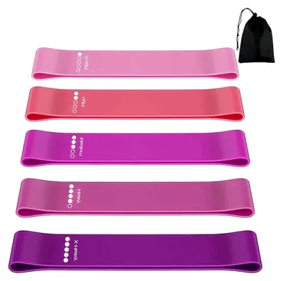 Produktbild von Fitnessbänder Set mit 5 verschiedenen Stärken, inklusive Übungsanleitung und Tragetasche, Widerstandsbänder für Muskelaufbau, Yoga, Pilates und Krafttraining
