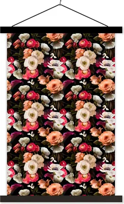 Produktbild von MuchoWow® Textilposter Blumen - Muster - Pastell 40x60 cm mit schwarzem Rahmen - Wanddekorationen