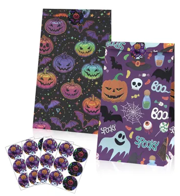 Obrázok produktu pre 24 vrecúšok na sladkosti na Halloween s nálepkami