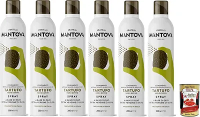 Produktbild von SPRAYLEGGERO Natives Olivenöl Extra Aromatisiert mit Schwarzer Trüffel 6x 200 ml - durch die Praktische Sprühflasche Können Sie bis zu 90% des Öls Einsparen + Italian Gourmet polpa 400g