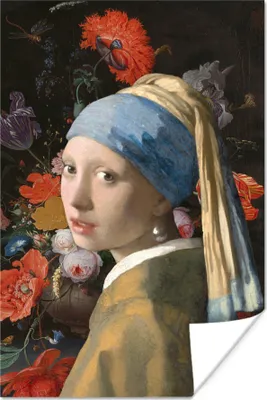 Produktbild von MuchoWow® Poster Das Mädchen mit dem Perlenohrring - Johannes Vermeer - Blumen 120x180 cm - Kunstposter