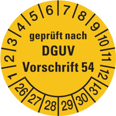 Produktbild von Dreifke® Aufkleber Prüfplakette,  nach DGUV Vorschrift 54, gelb/schwar...