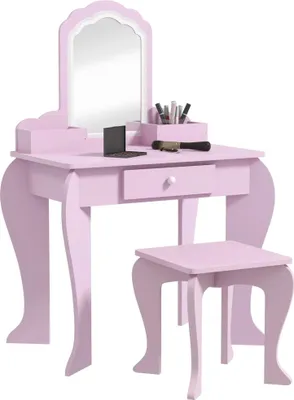 Produktbild von Kinderschminktisch - Frisierkommode mit Spiegel und Hocker - Schublade und Aufbewahrungsboxen - Wolkenform - Für Kinder ab 3 Jahren - Rosa