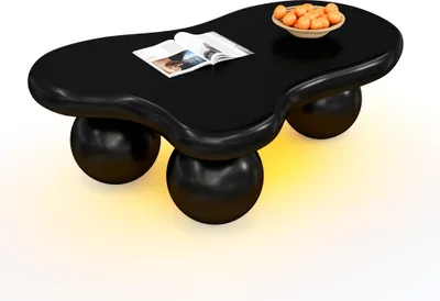 Image de Sweiko Table basse noire style nuage avec éclairage LED - 16 couleurs disponibles, Coffee Table, design en forme de nuage, design de pied rond, point fort élégant pour le salon moderne et la chambre d'enfants
