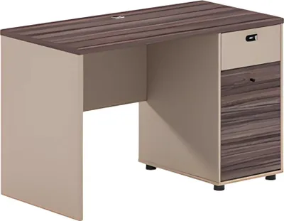 Immagine prodotto di Scrivania compatta in legno marrone beige con cassetti con serratura Ufficio Design