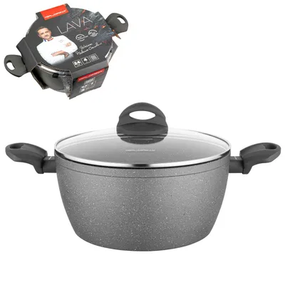 Immagine prodotto di Pentola di cottura Alluminio INDUZIONE Casseruola a gas con coperchio in vetro Grigio Pentola per zuppa 4,5 litri