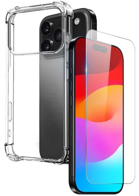 Immagine prodotto di Custodia protettiva in TPU antiurto per Apple iPhone 17 Pro, trasparente + vetro temperato 9H